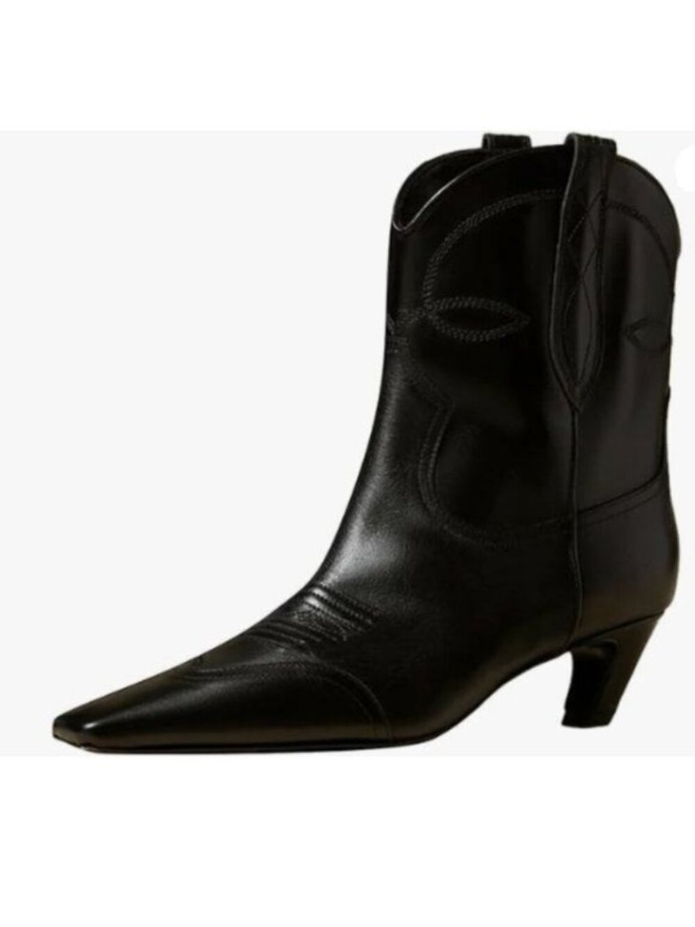FSJ Women Square Toe Comfort Kitten Low Heel Ankle Boot Pull On Bootie Black